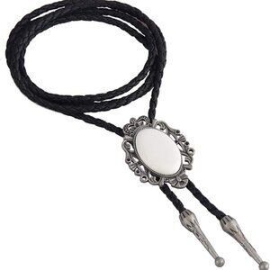 Men's Bolo Tie Cowboy Necklace Leather Necktie Western White Turquoise